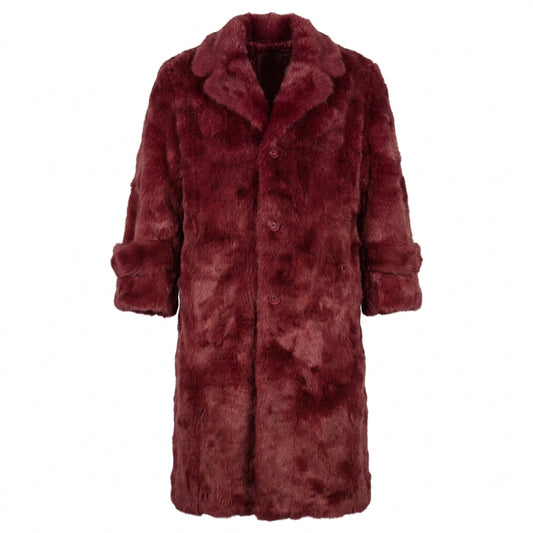 Kashani Men's Wine Rabbit Fur Trench Coat