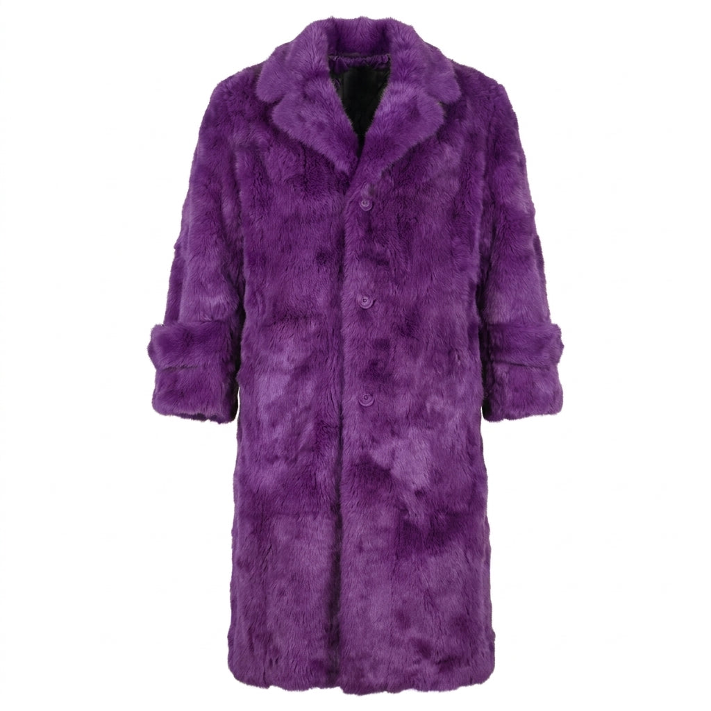 Kashani Men's Purple Rabbit Fur Trench Coat