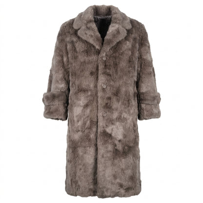 Kashani Men's Grey Rabbit Fur Trench Coat