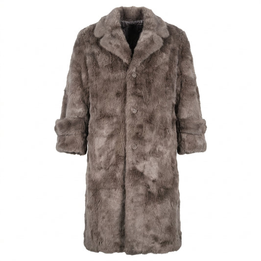 Kashani Men's Grey Rabbit Fur Trench Coat