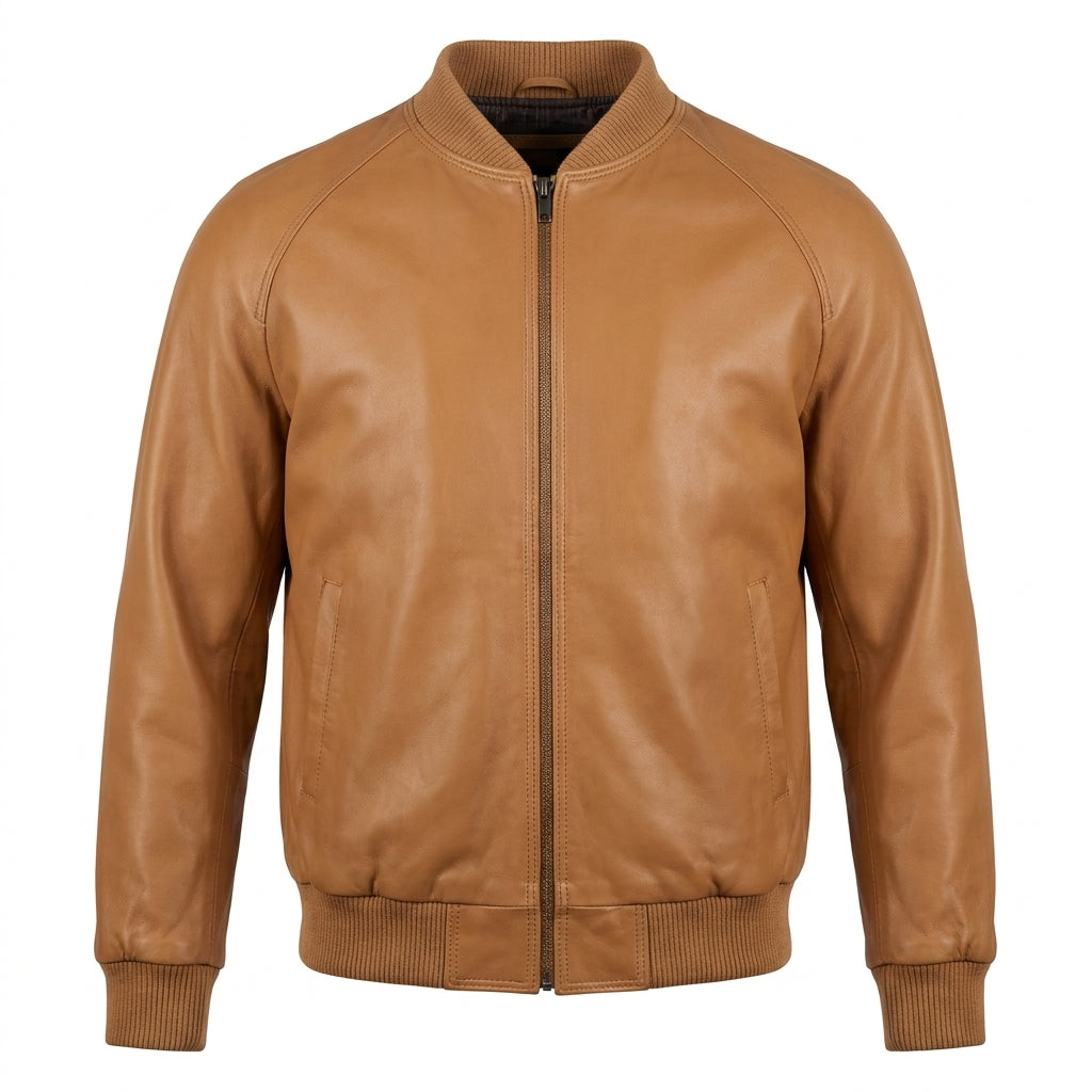 G-Gator Tan Leather Lambskin Varsity Jacket