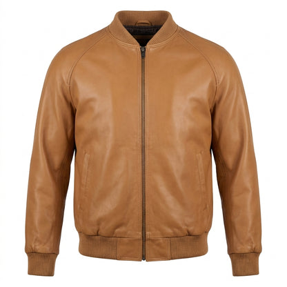 G-Gator Tan Leather Lambskin Varsity Jacket
