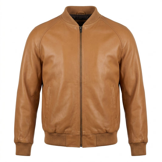 G-Gator Tan Leather Lambskin Varsity Jacket