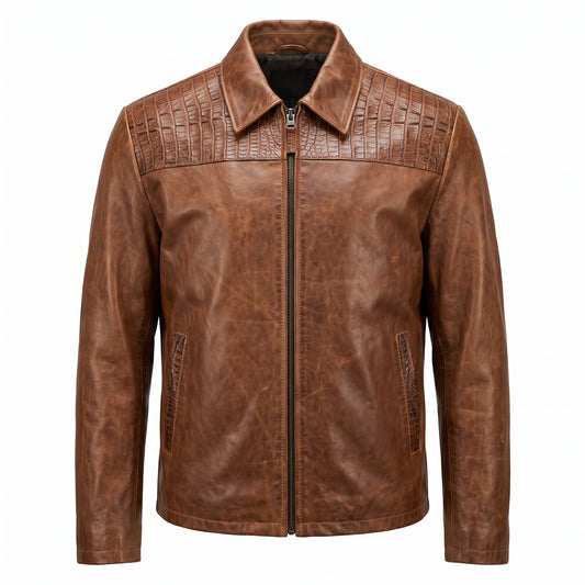 G-Gator Cognac Crocodile/Cowhide Flight Jacket