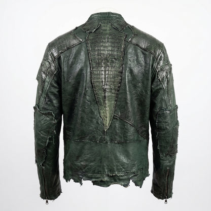 G-Gator Forest Green Crocodile/Lambskin Biker Jacket