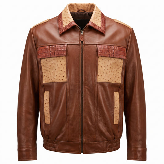 G Gator - Cognac Crocodile & Ostrich Skin Jacket
