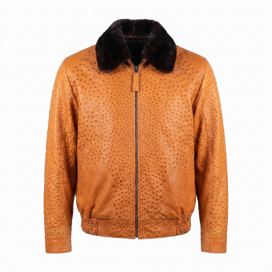G-Gator - 2230 All-Over Ostrich Quill Jacket w/ Fur Collar