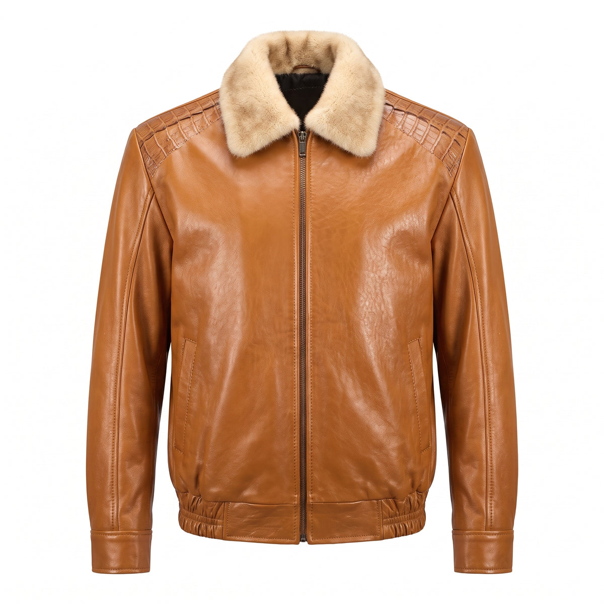 G-Gator 2057 Cognac Alligator/Mink Bomber Jacket