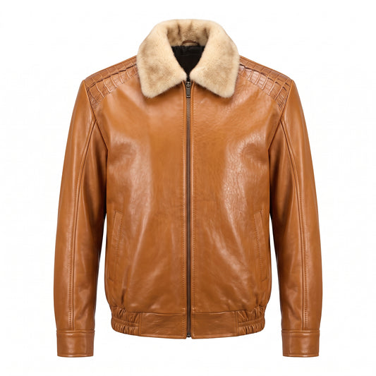 G-Gator 2057 Cognac Alligator/Mink Bomber Jacket