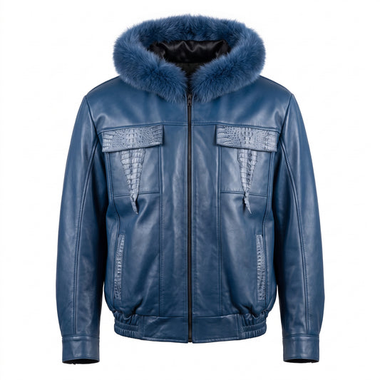 G-Gator Lambskin/Crocodile Bomber w/ Fox Trimmed Hood
