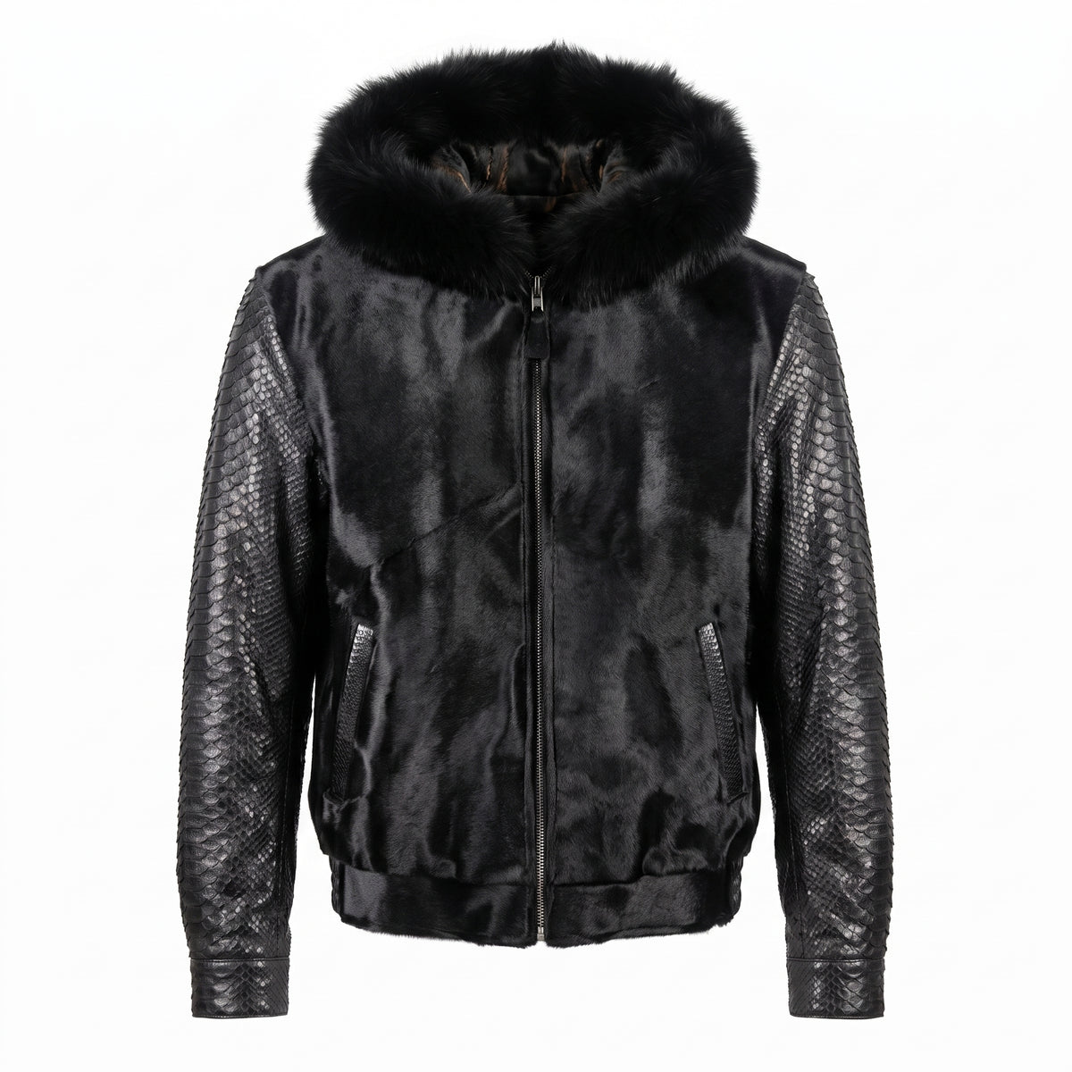 G-Gator Pony Hair/Python Bomber w/ Fox Trimmed Hood