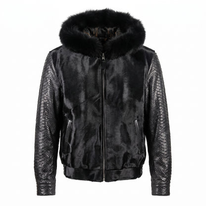 G-Gator Pony Hair/Python Bomber w/ Fox Trimmed Hood