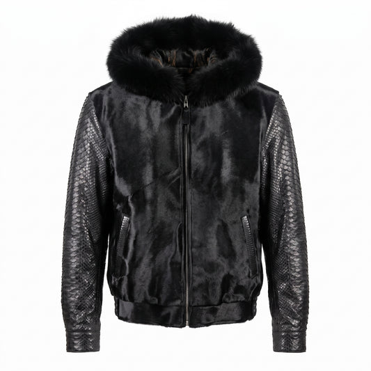 G-Gator Pony Hair/Python Bomber w/ Fox Trimmed Hood