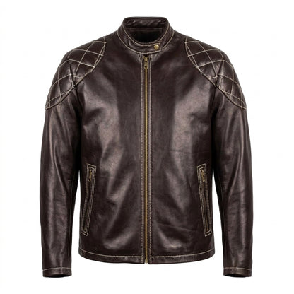 Jakewood Black Quilted Bomber Leather Jacket
