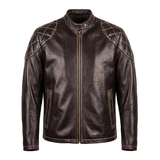 Jakewood Black Quilted Bomber Leather Jacket