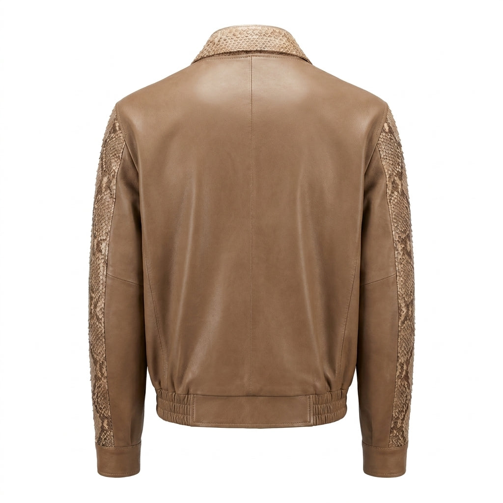 Kashani Tan Python Leather Bomber Jacket
