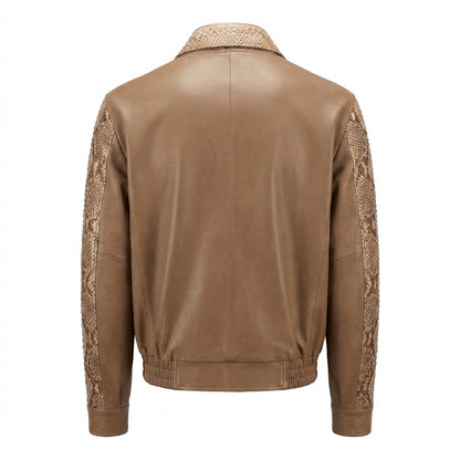 Kashani Tan Python Leather Bomber Jacket