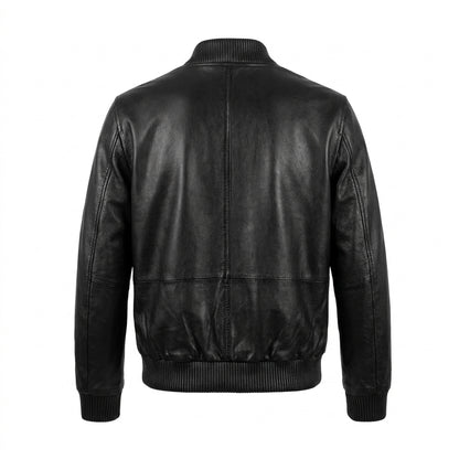 American Base New York Black Leather Bomber Jacket