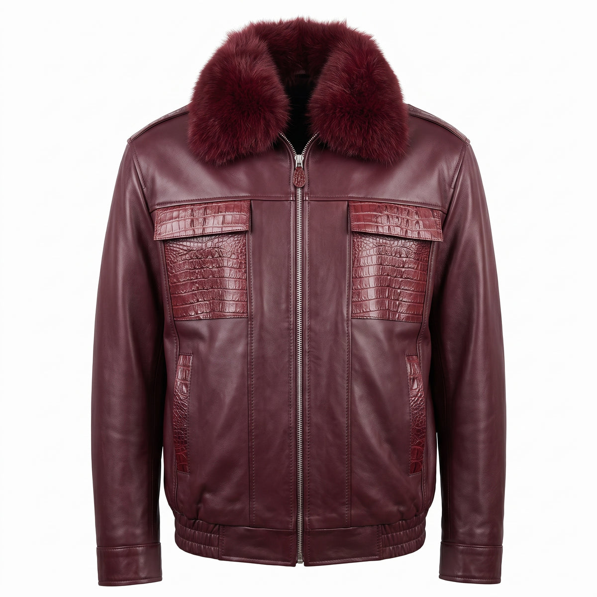 G-Gator - Wine Horn-back Crocodile & Fox Fur Jacket
