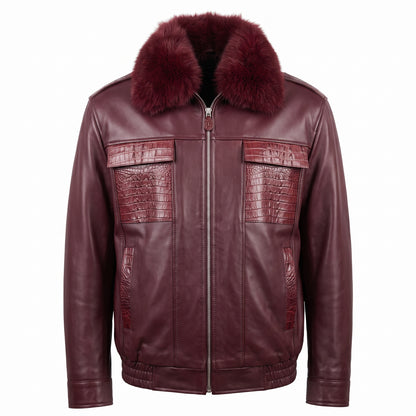 G-Gator - Wine Horn-back Crocodile & Fox Fur Jacket