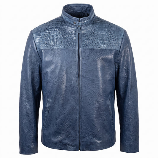 G Gator - Blue Horn Back Crocodile and Lambskin Jacket