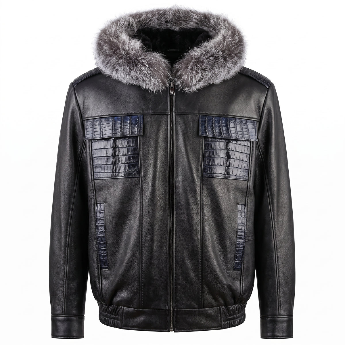 G-Gator Black Crocodile Pocket Bomber Jacket