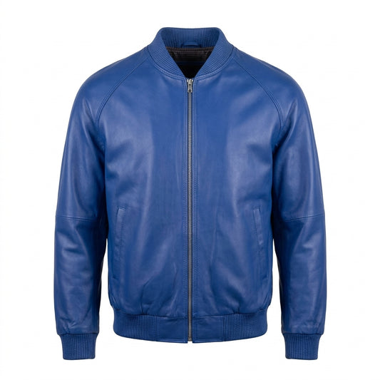 Kashani Royal Blue Naked Lambskin Bomber Jacket