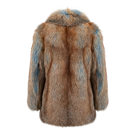Kashani Men's Brown & Blue Fox Fur 3/4 Coat
