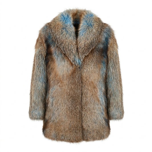 Kashani Men's Brown & Blue Fox Fur 3/4 Coat