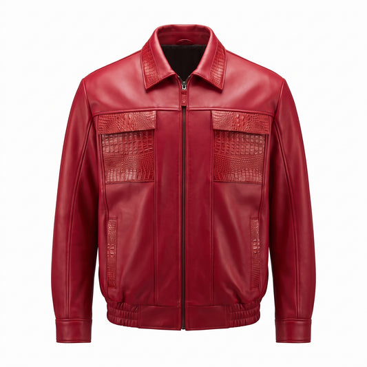 G-Gator Candy Red Alligator/Lambskin Bomber Jacket