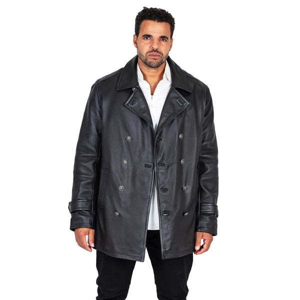 Kashani Black Double Breasted Lambskin 3/4 Trench Coat - Dudes Boutique