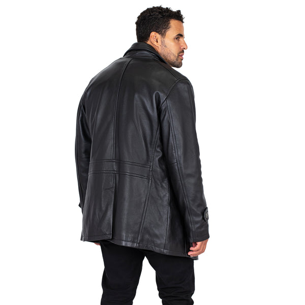 Kashani Black Double Breasted Lambskin 3/4 Trench Coat - Dudes Boutique