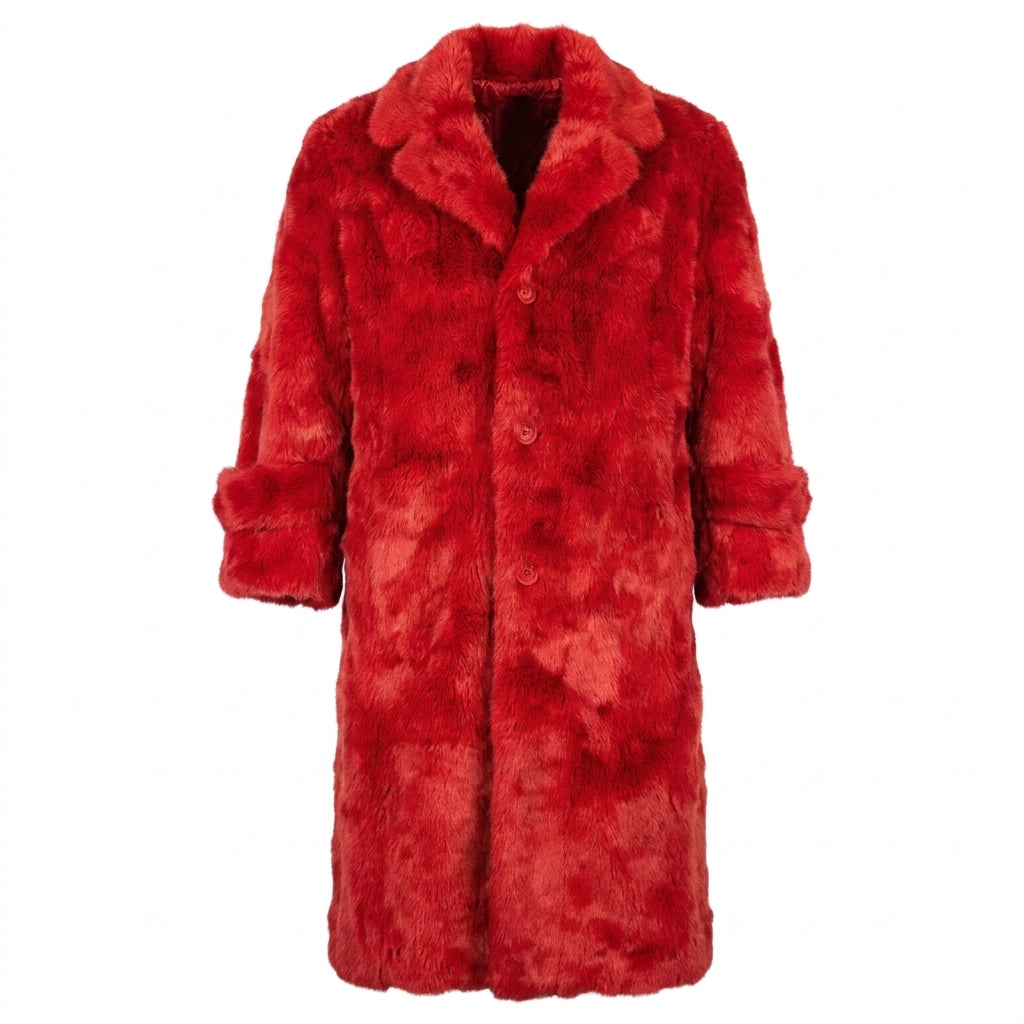Kashani Men's Red Rabbit Fur Trench Coat