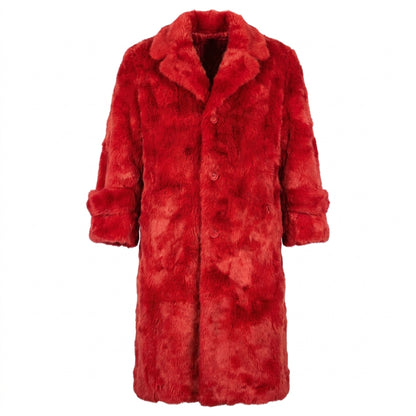 Kashani Men's Red Rabbit Fur Trench Coat