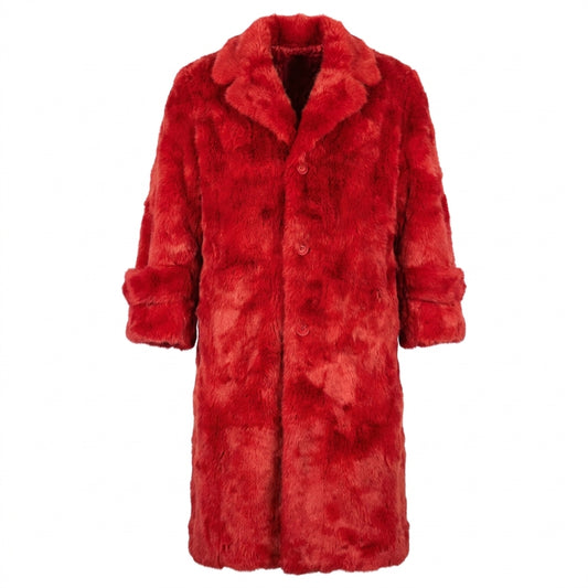 Kashani Men's Red Rabbit Fur Trench Coat