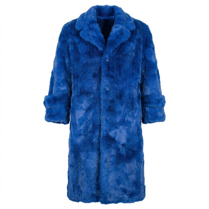 Kashani Men's Royal Blue Rabbit Fur Trench Coat