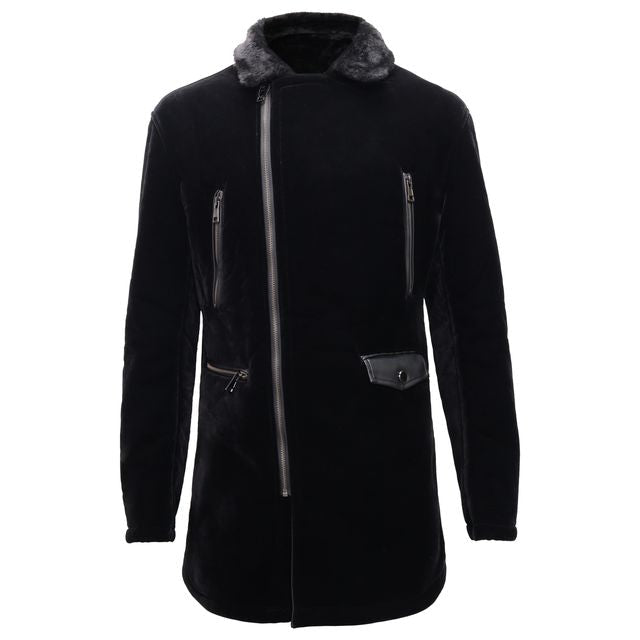 Faux Fur Collar Velvet Jacket-BLACK - Dudes Boutique