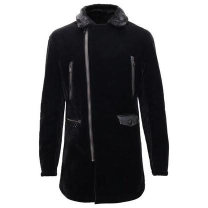 Faux Fur Collar Velvet Jacket-BLACK - Dudes Boutique