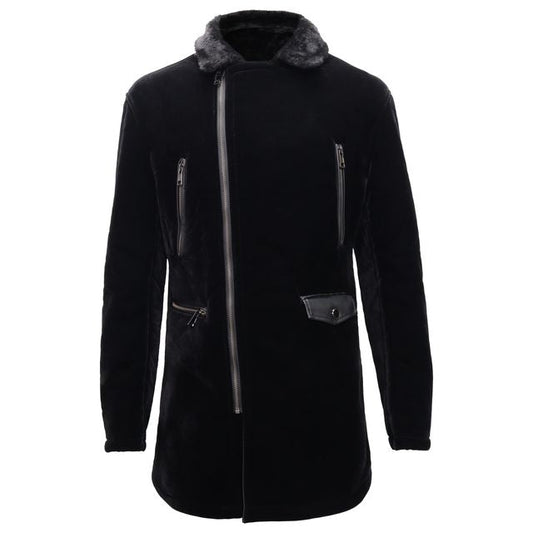 Faux Fur Collar Velvet Jacket-BLACK - Dudes Boutique