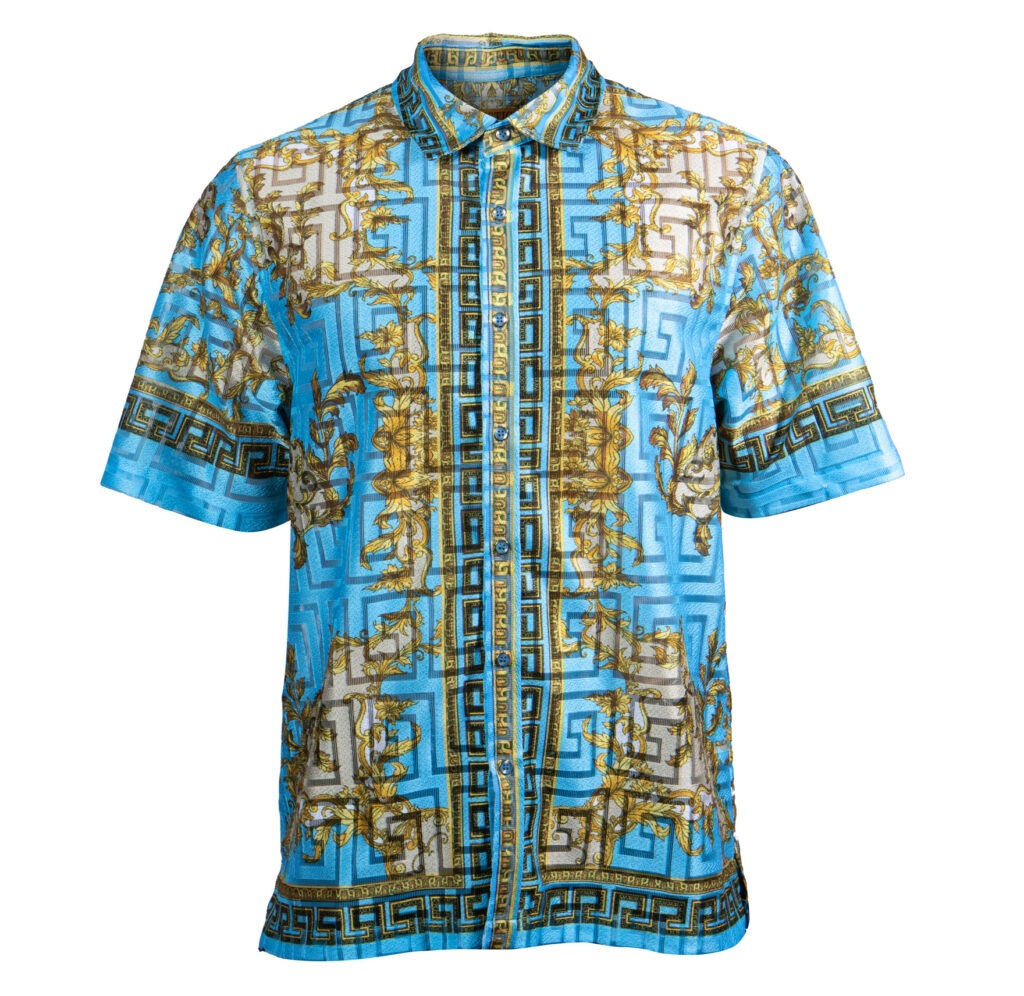 Prestige Lace Linen Blue Medusa Button Up Shirt - Dudes Boutique