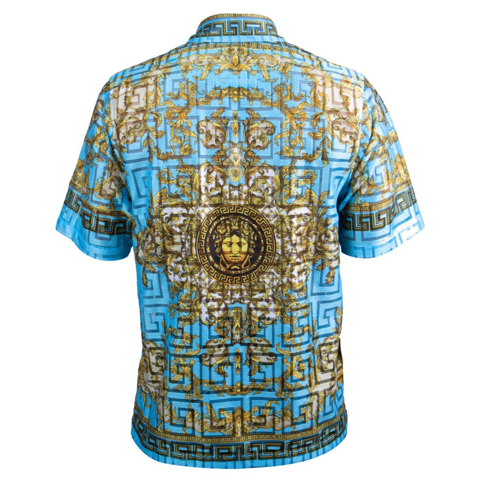 Prestige Lace Linen Blue Medusa Button Up Shirt - Dudes Boutique