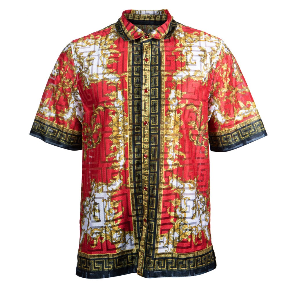 Prestige Lace Linen Red Medusa Button Up Shirt - Dudes Boutique