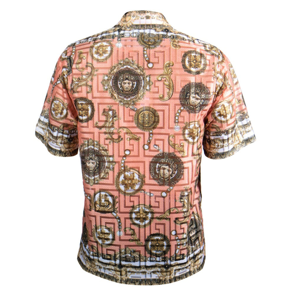 Prestige Lace Linen Medusa Peach Button Up Shirt - Dudes Boutique