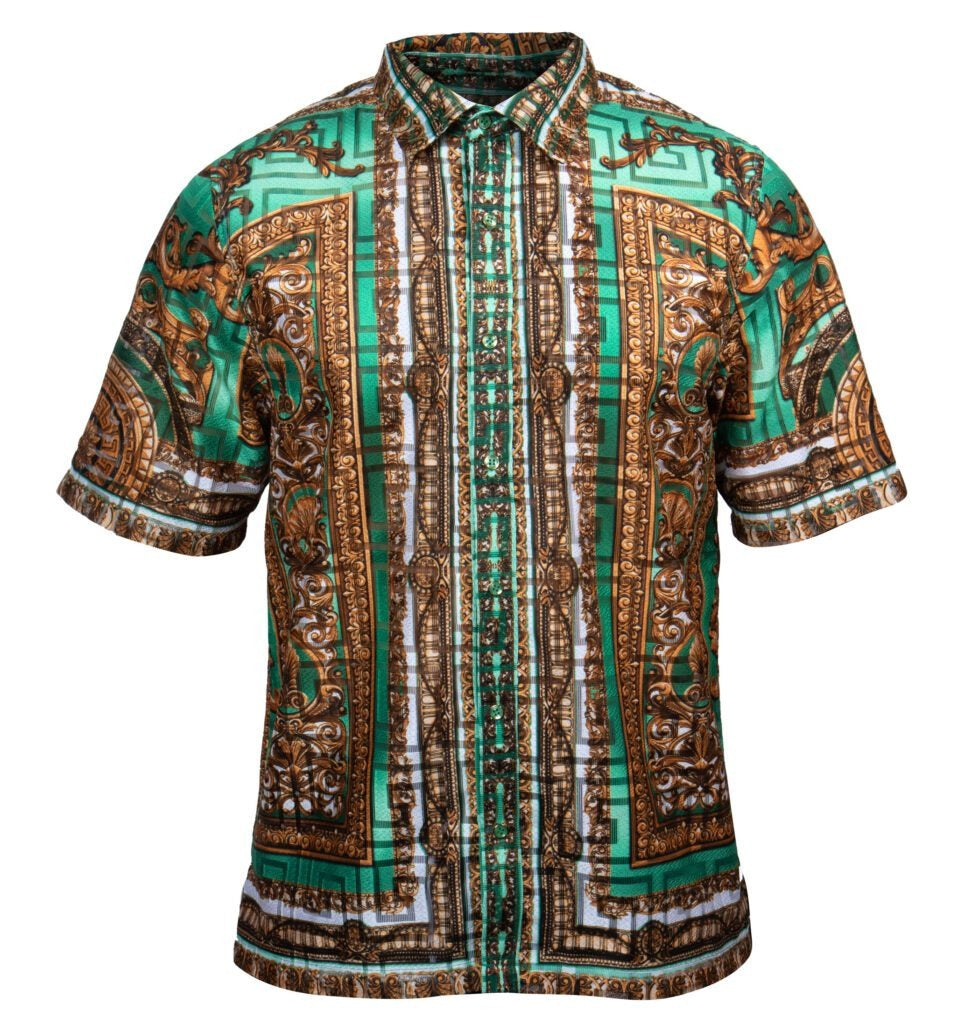 Prestige Lace Linen Mint Medusa Button Up Shirt - Dudes Boutique