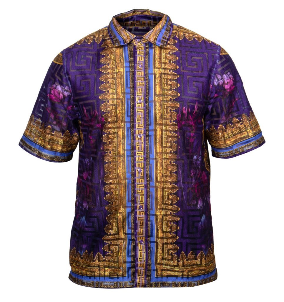 Prestige Lace Linen Purple Medusa Button Up Shirt - Dudes Boutique