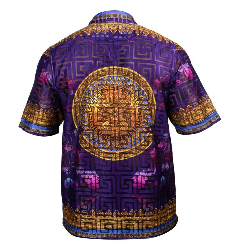 Prestige Lace Linen Purple Medusa Button Up Shirt - Dudes Boutique