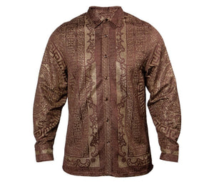 Prestige Brown Golden Glitter Greek Key Button Up Shirt - Dudes Boutique