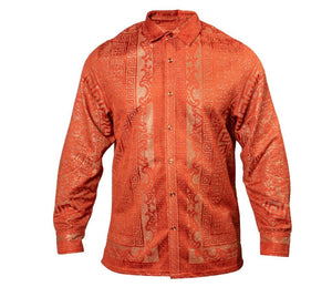 Prestige Orange Golden Glitter Greek Key Button Up Shirt - Dudes Boutique