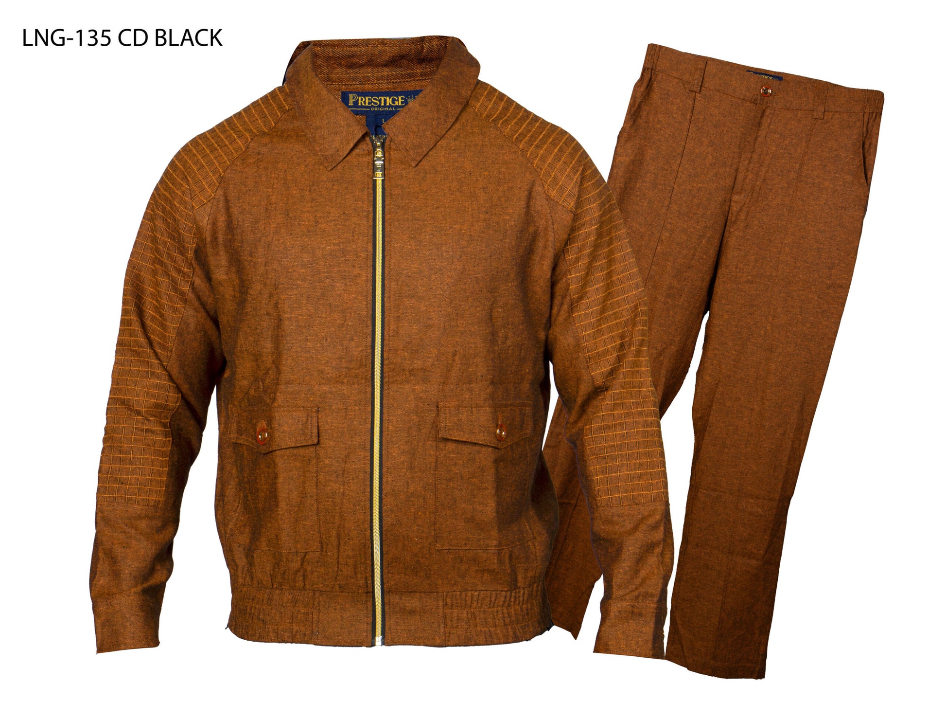 Prestige Brown Linen Zip-Up Jacket & Pant Set - Dudes Boutique