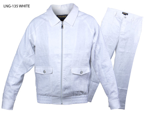 Prestige White Linen Zip-Up Jacket & Pant Set - Dudes Boutique